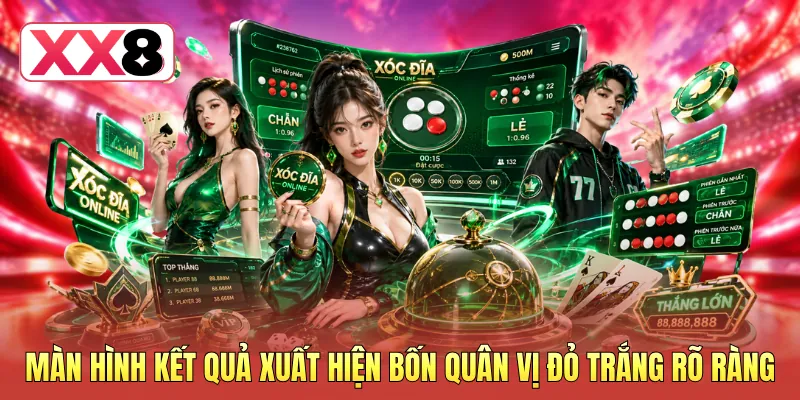 Màn hình kết quả xuất hiện bốn quân vị đỏ trắng rõ ràng Màn hình kết quả xuất hiện bốn quân vị đỏ trắng rõ ràng